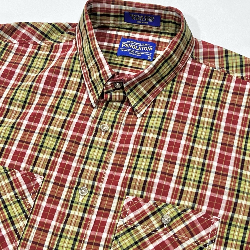 Pendleton Men Button Multicolor Santiam Short Sleeve Lightweight Plaid Sz‎ Large